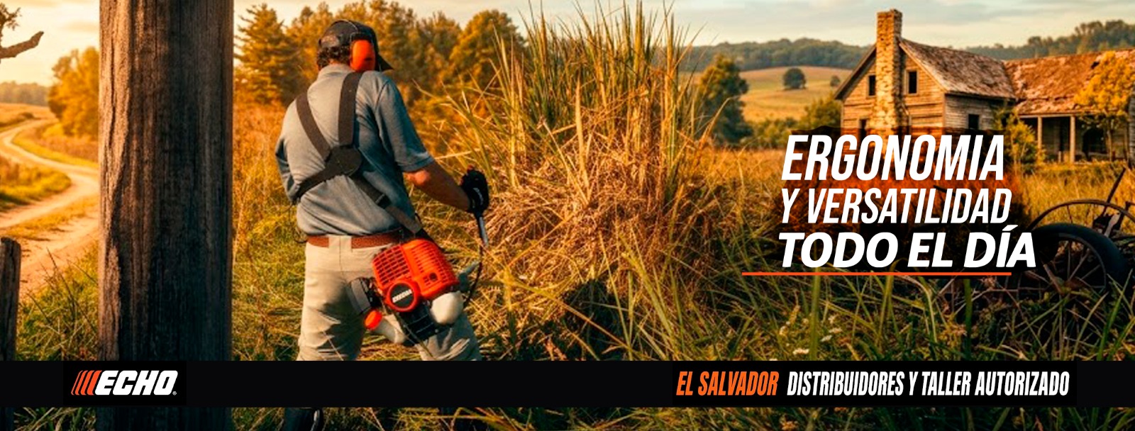 Motoguadaña ECHO en uso en el campo — Ergonomía y versatilidad todo el día