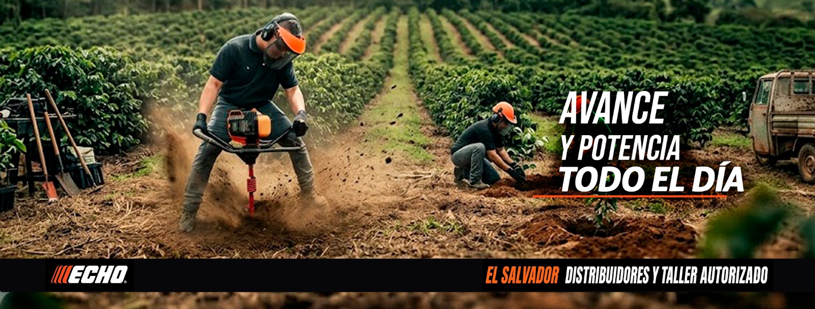 Barrenador ECHO trabajando en cultivo — Avance y potencia todo el día