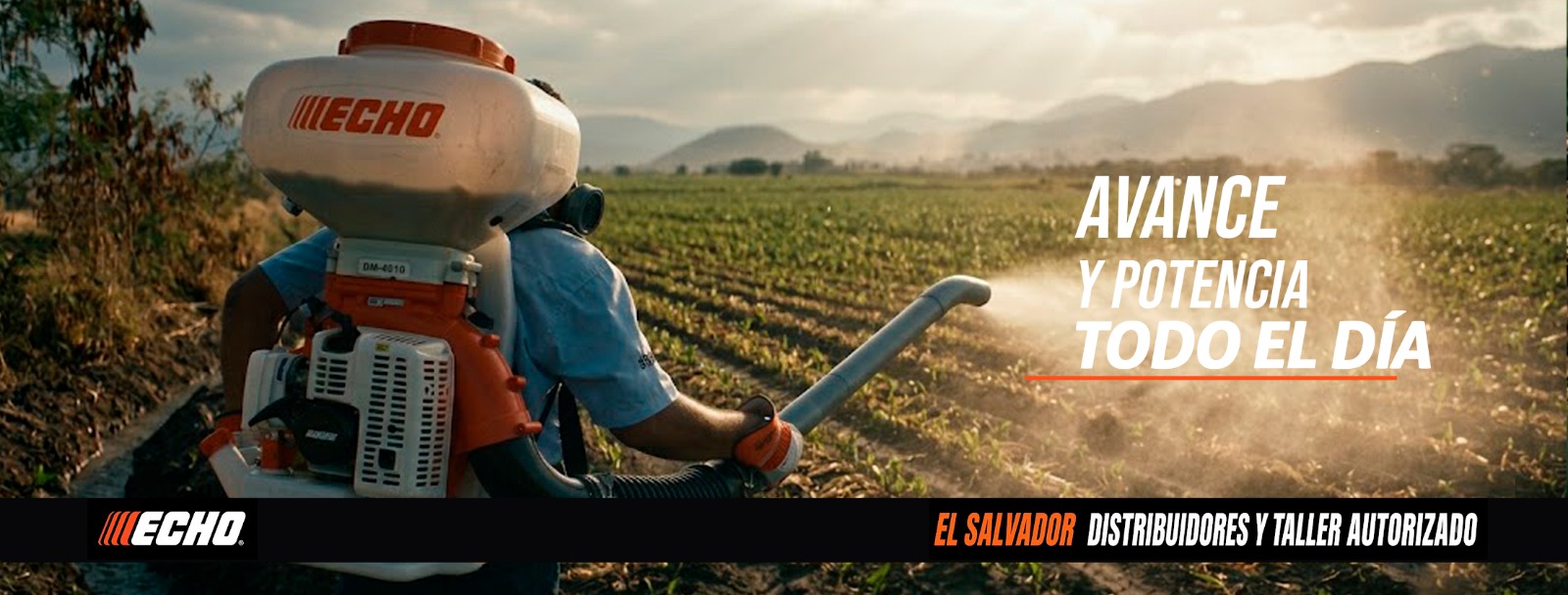 Fumigadora ECHO en campo abierto — Avance y potencia todo el día
